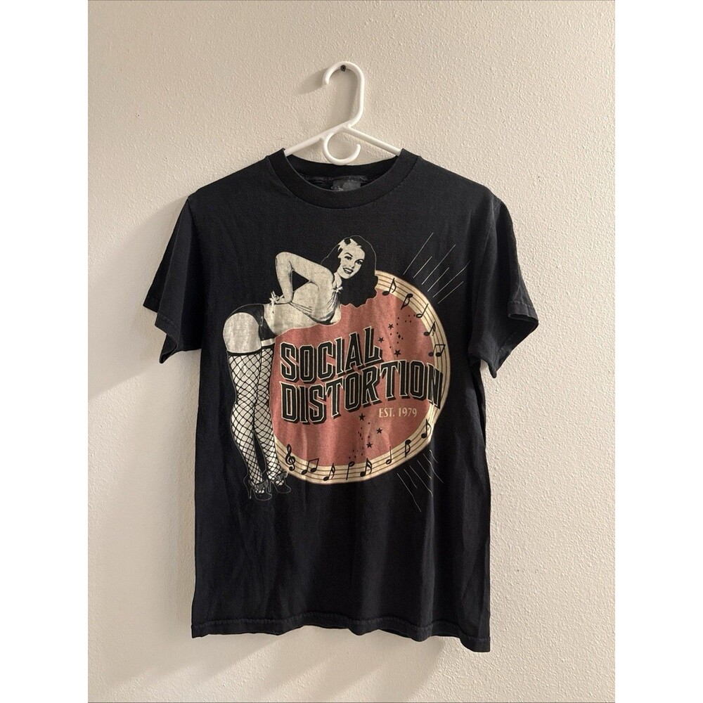 Social Distortion T-Shirt Black Graphic Pinup Skull Est 1979 Junk Food S